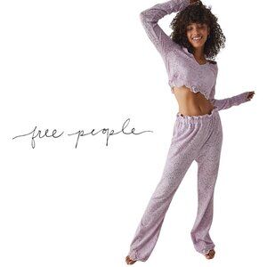 Free People NWT Cloud Ride Lace Cropped Lounge Set - Lilac Purple - Size Medium